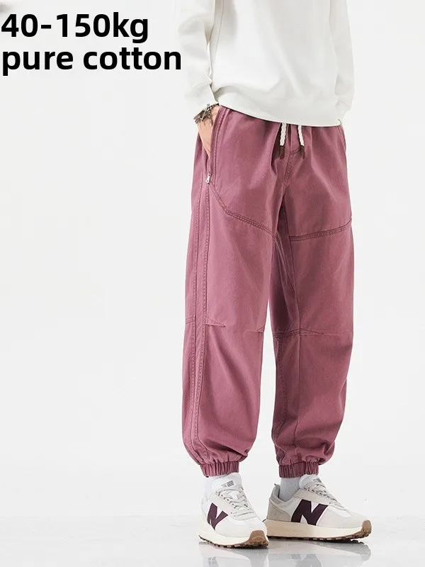 

Мужские хлопковые рабочие брюки больших размеров, свободные брюки-карго, весенне-осенние джинсовые брюки с широкими штанинами, повседневные модные брюки больших размеров