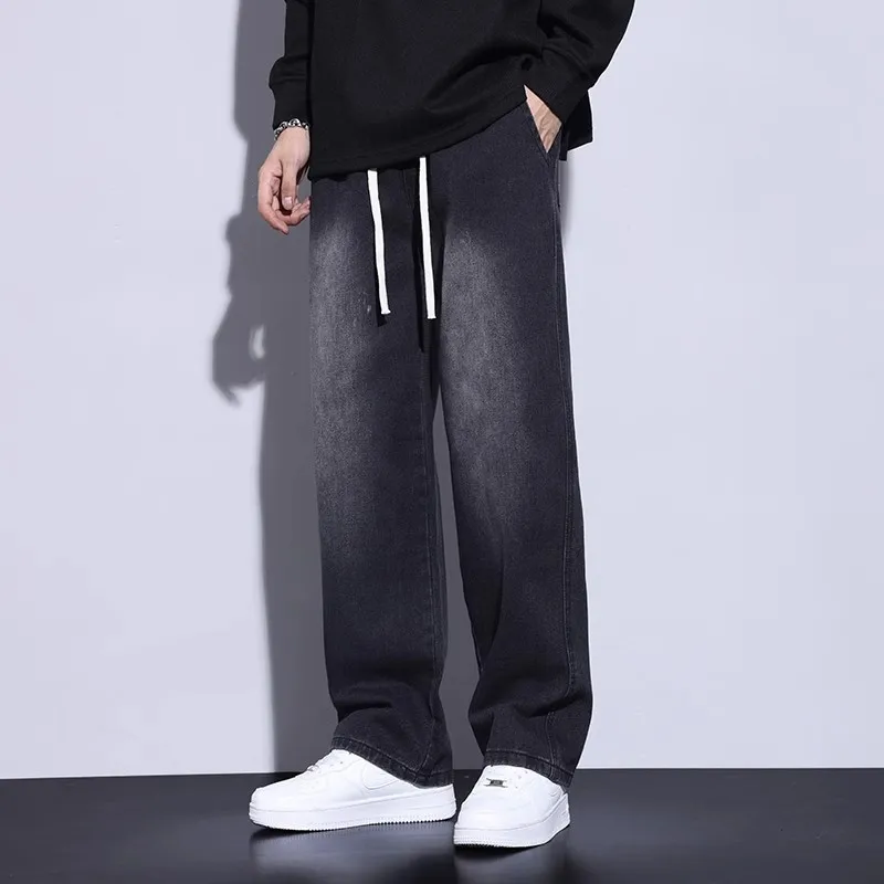 

2026 Men's Retro Blue Jeans Spring Style Loose Fit Casual Straight Leg Long Pants Self-cultivation Slimming High