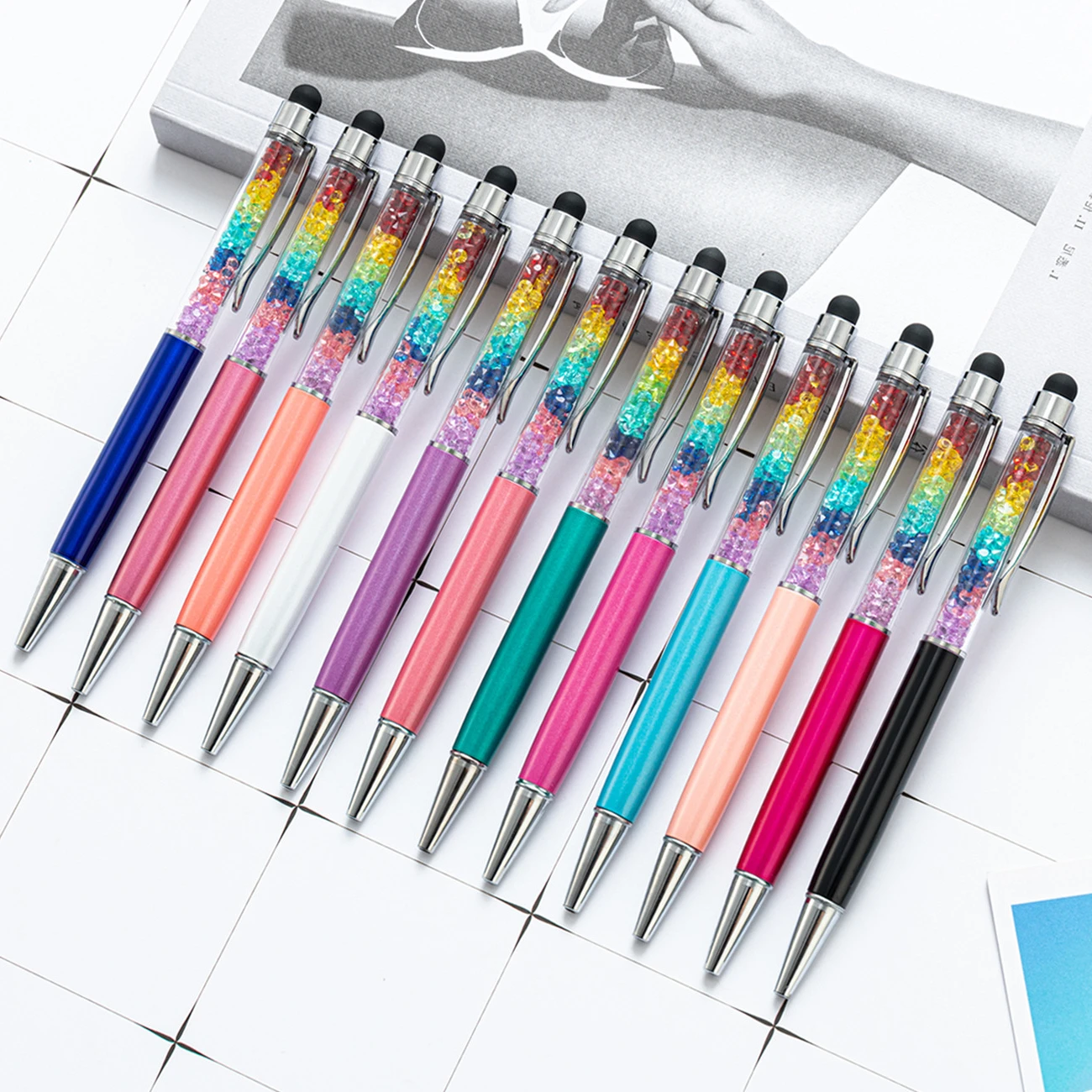 

500pcs Crystal Diamond Ballpoint Pen + Universal Stylus Touch Screen For iPhone IPad Tablet Android Smartphone