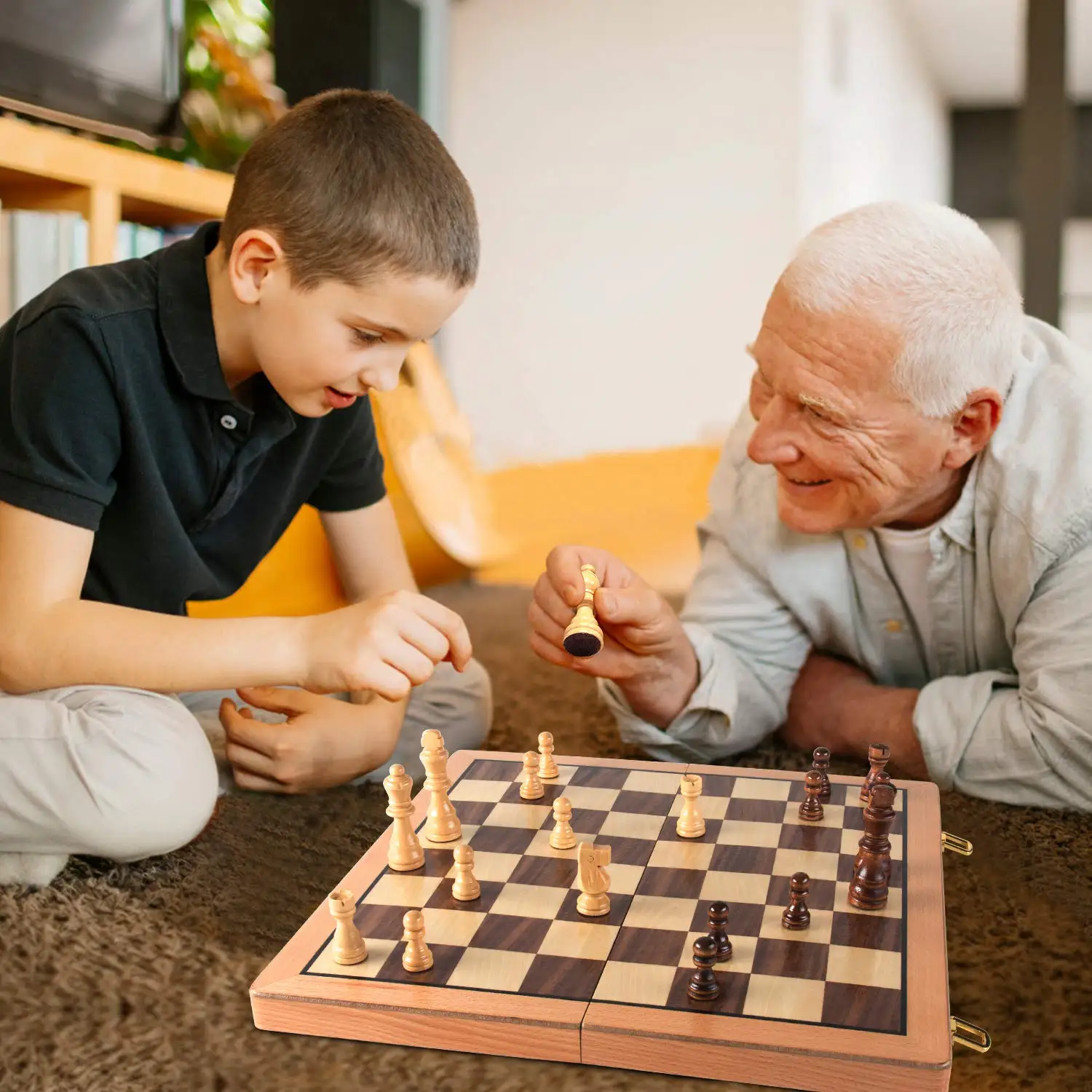 Magnetic Wooden Folding Chess Set for Adults and Kids, Felted Game Board, Interior Storage, Family Gift, 29cm * 29cm