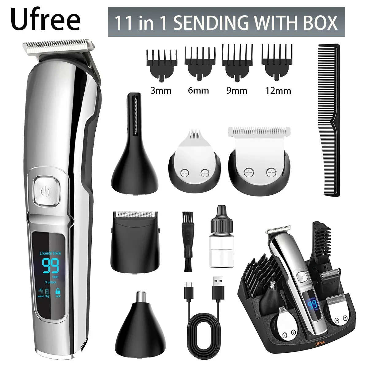 

Электрическая машинка для стрижки волос Ufree, триммер для бороды, перезаряжаемая машинка для стрижки, профессиональный триммер для мужчин, бритва для парикмахеров