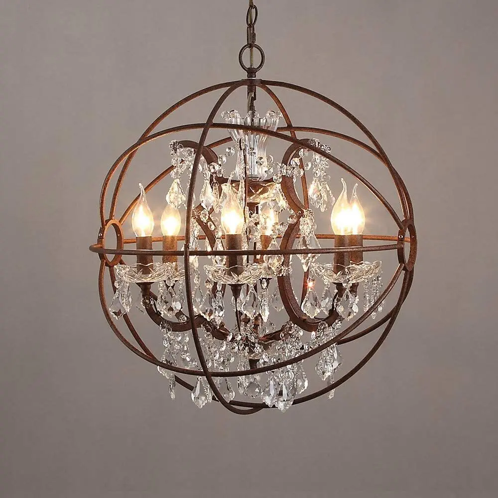 Cross-border special for American country globe wrought iron crystal chandelier restaurant staircase clothing restaurant