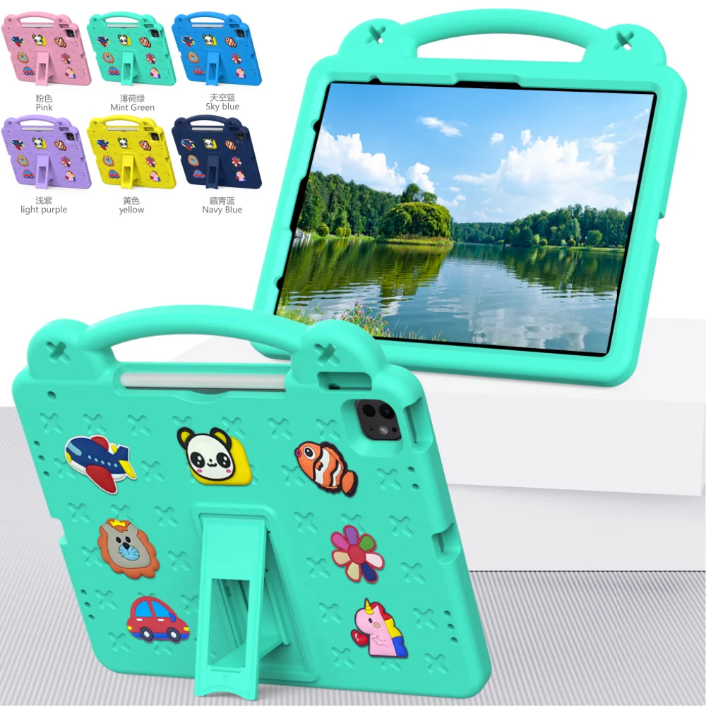Kids EVA Case for iPad Pro 13 Air 13inch 2024 Shockproof Protective Cute Cartoon Bear Cover for iPad Pro 12.9 6th 5th 4th 3th