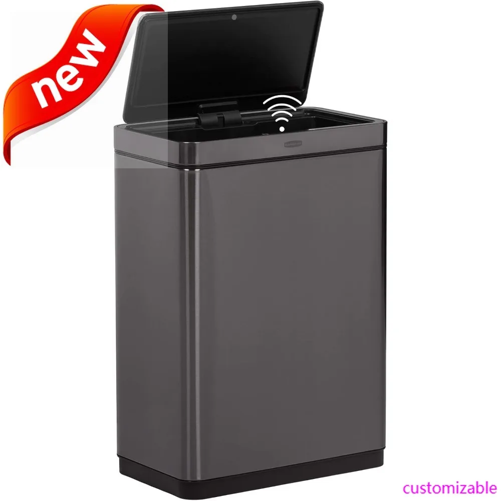 

Мусорный бак из нержавеющей стали с датчиком Rushed-Elite для дома и кухни, батарейки в комплекте, уголь 12,4 галлона для дома/кухни/хоты