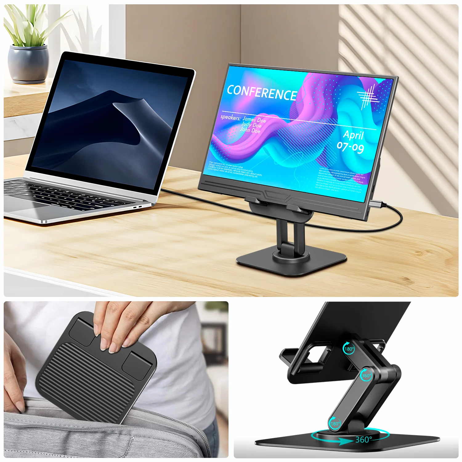 Immagine 7: Monitor Portatile da 13,3 Pollici per Laptop, VEOUT IPS 1080P USB HDMI Schermo Esterno Secondario da Viaggio per Mac, Telefono, PS5, Xbox, Switch