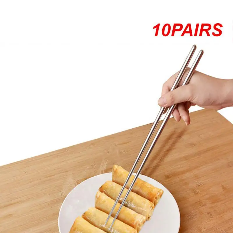 10PAIRS Stainless Steel Durable Solid Restaurant-grade Easy-to-clean Popular Revolutionary Chopsticks Family-friendly Long