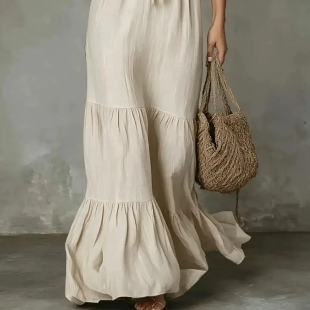 

Women's Ruffle Deep V Neck Elegant Casual Dress Sleeveless Tiered Ruffle A-line Dress, Summer Beach Vacation Sundress