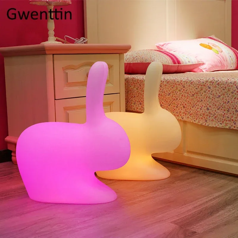 RGB Color Small Rabbit Home Decor Night Lights LED Remote Control Bed Bedroom Bedside Lamps for Children Baby Kid Christmas Gift