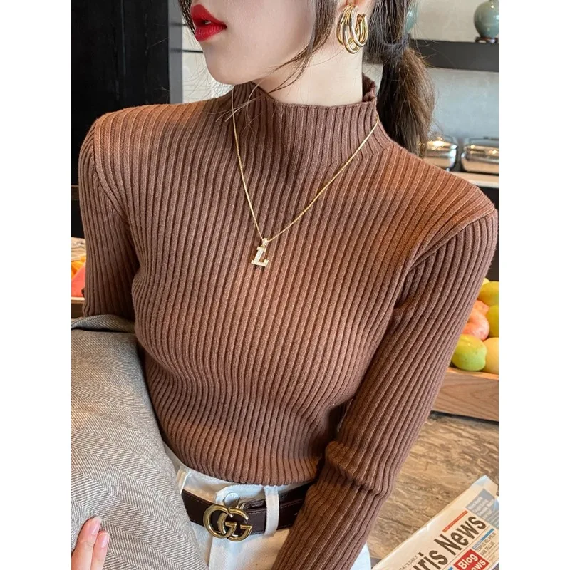 

Elegant Solid Basic Knitted Tops Women Turtlneck Sweater Long Sleeve Casual Slim Pullover Korean Fashion Simple Chic Clothes
