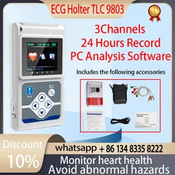 Genuine CONTEC TLC 9803 3 Channels ECG Holter, EKG Holter, Dynamic ECG Monitor System, 24 hours ECG Recorder TLC9803