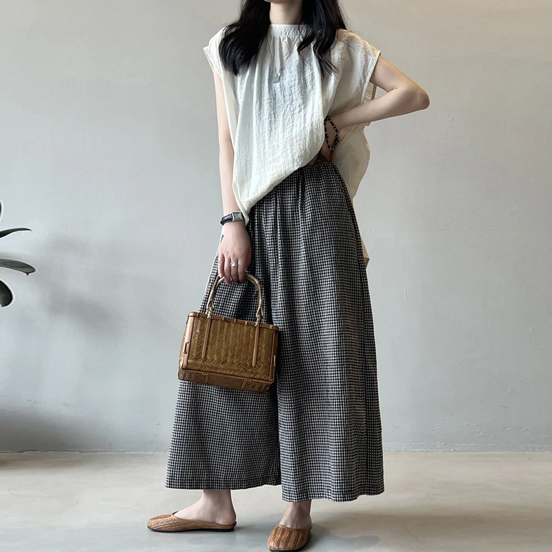 Johnature Korean Slit Sleeveless Long Shirt Women Summer 2024 New Loose Shirt Casual Simple Japanese Thin Ruffled Tops