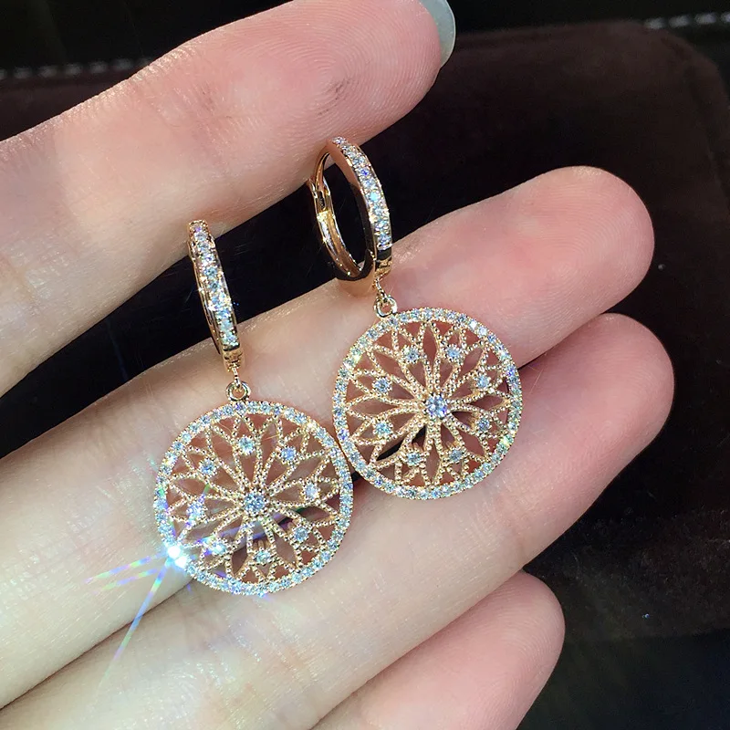 S925 Sterling Silver Dream Catcher Earrings Hollow Net Micro Inlaid Zircon Jewelry