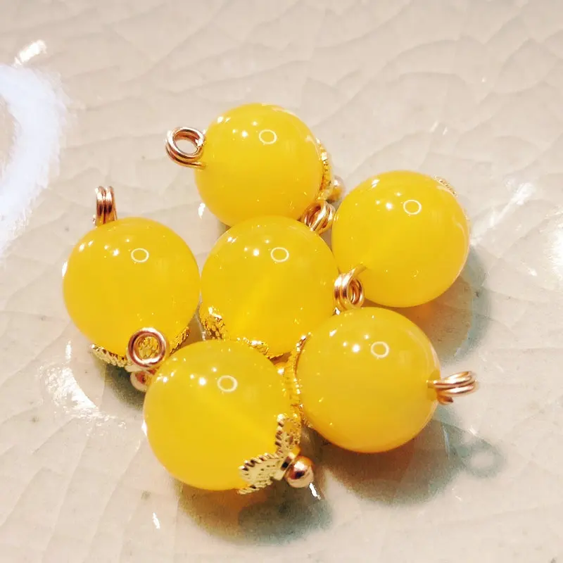 10MM Natural Yellow Jade Buttons Traditonal With Flower Holder Five Element Costume Accessories Hanfu Qipao Decorative Button