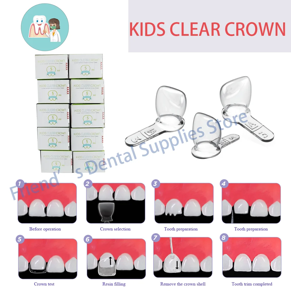 Dental Orthodontics SHINHUNG Kids Clear Crown Refill 5pcs/box Transparent Preformed Crowns for Children’s Front Teeth