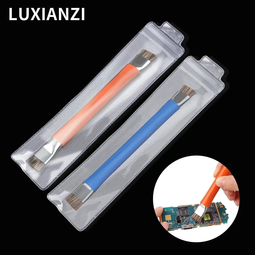 LUXIANZI Anti-static Brush Double Head Brush for Cleaning Repair Work ESD Safe For Mobile Phone Tablet Motherboard PCB BGA IC