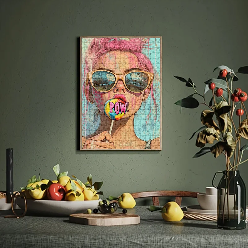 

1000 пазлов своими руками — поп-арт для женщин с розовыми волосами и модными очками, измерение 50X70 см (19,7X27,6 дюймов). Прочный Ан