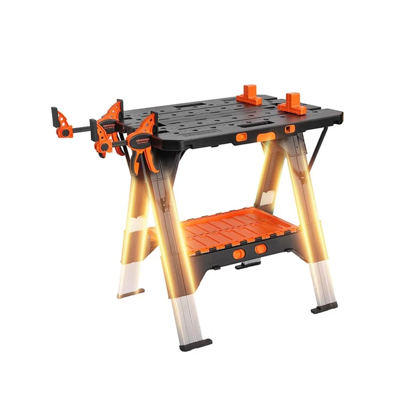 Portable Folding Work Table, 2-in-1 as Sawhorse & Workbench, Multifunctional woodworking workbench load capacity 454kg