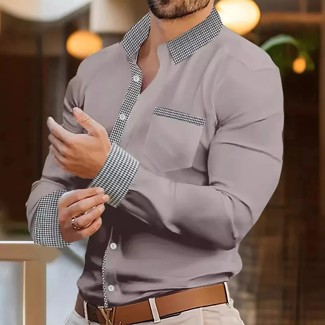 Camicia da uomo d'affari slim casual a maniche lunghe in misto cotone autunnale transfrontaliero in Europa e negli Stati Uniti