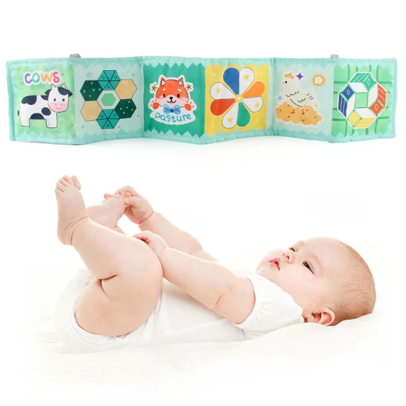 Sensory Cloth Book Baby Toys Newborn Bed Sticker Crib Bumper Color Double Sided Animal Soft Cloth Book Montessori Preschool Toys