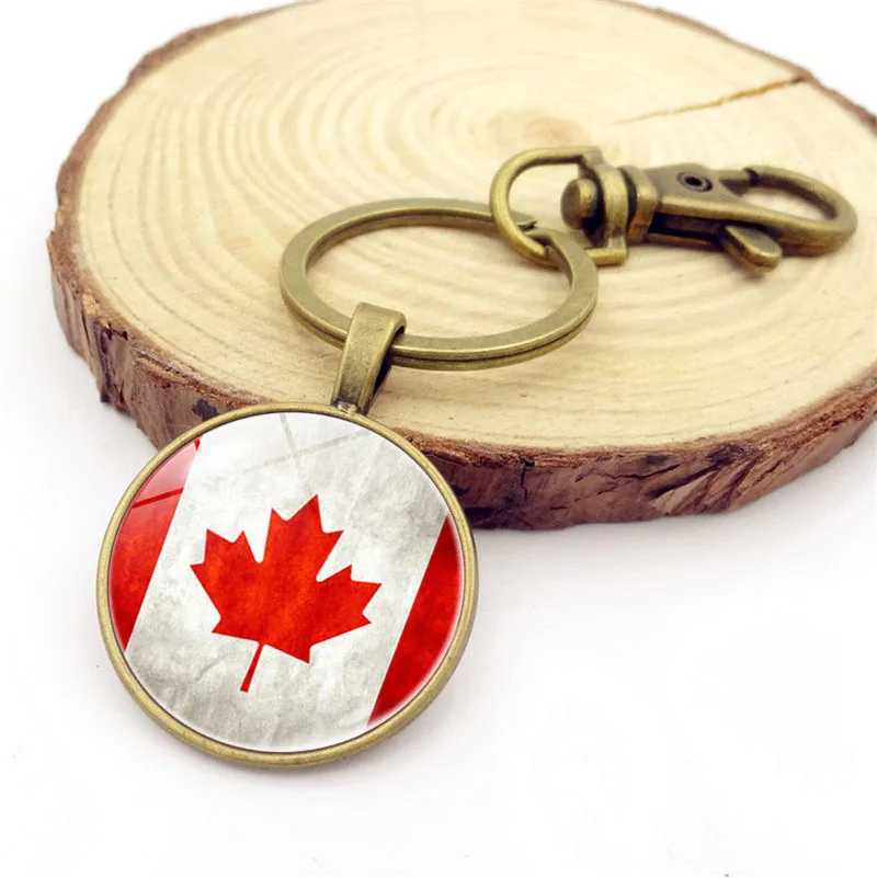 canada keychain Glass Cabochon Key Ring Holder Pendant Key Chains Cartoon Fashion Design Creative Canada Canadian Flag