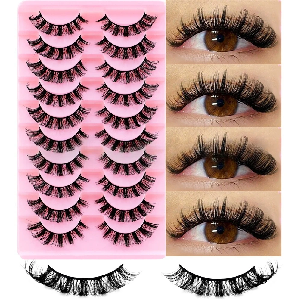 10 Paar falsche Wimpern im russischen Stil, glitzernde, flauschige, schlanke Mischung, voluminöse, dramatische Augen, Make-up-Zubehör