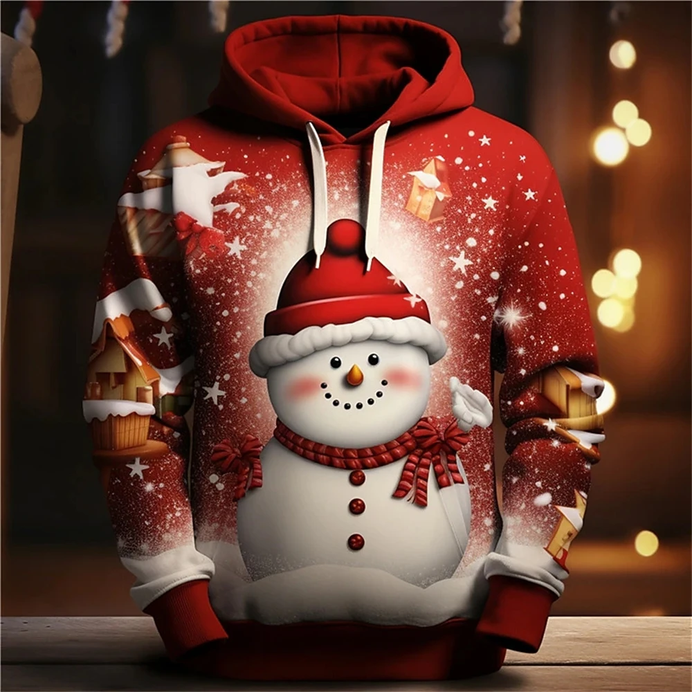 Christmas Snowman Print Men's Hoodies Cartoon 3D Animal Pattern Children Clothing Autumn Loose Pullover Casual Sweatshirts Tops