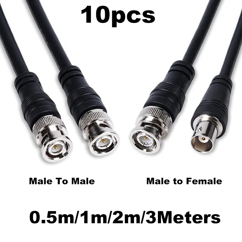 10x BNC Male to Male female Adapter dual head Cable 0.5M 1m 2m 3meter video Connector extension Pigtail Wire For tv CCTV Camera