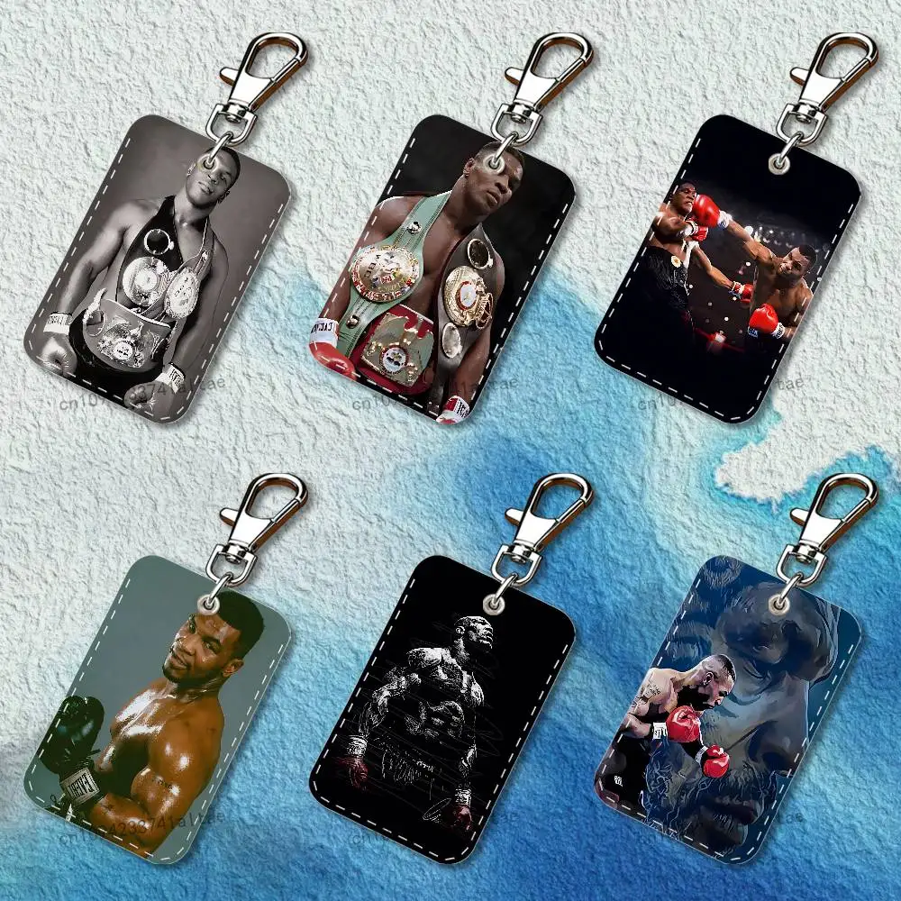 

M-Mike T-Tyson Rectangle Access Card Case Leather Card Holder Keychain Key Ring Transportation Card Case