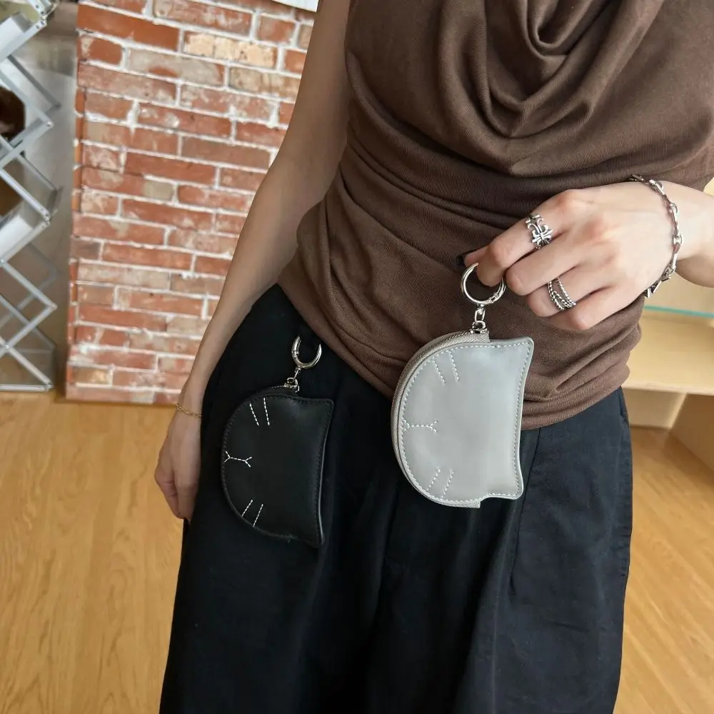 Dompet Koin Kecil Bergaya Lucu Bentuk Kucing, Dompet Kulit Domba Portabel, Kapasitas Besar, Tas Kartu Identitas Ringkas, Hadiah