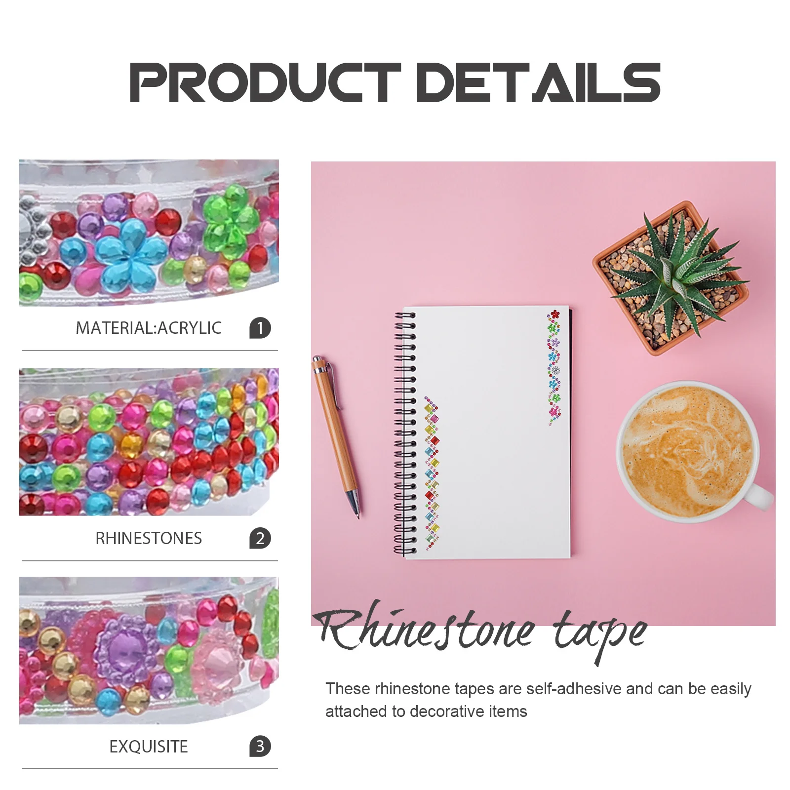 

4 Rolls Self-Adhesive Rhinestone Tape Acrylic DIY Crystal Tape Strips for Engagement Party Decoration Crafts