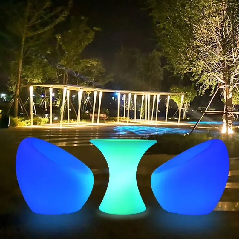 Mesas y sillas luminosas LED, mesa de centro para ocio al aire libre, habitación privada circular, mesa de negociación, taburete KTV impermeable