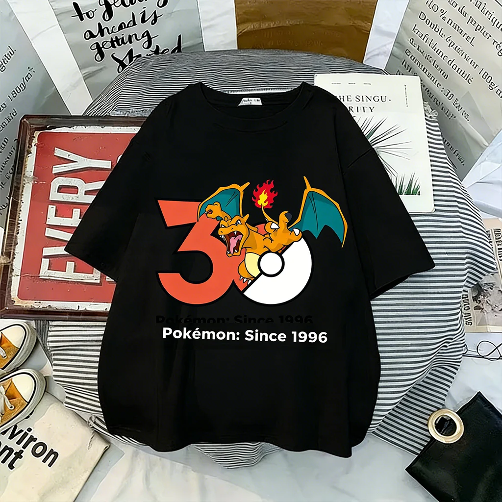 Y2k Pokemon Graphic T Shirt Man Women 2026 Summer Short Sleeve Tee Tops 30th Anniversary Streetwear Casual Parent-child Clothing