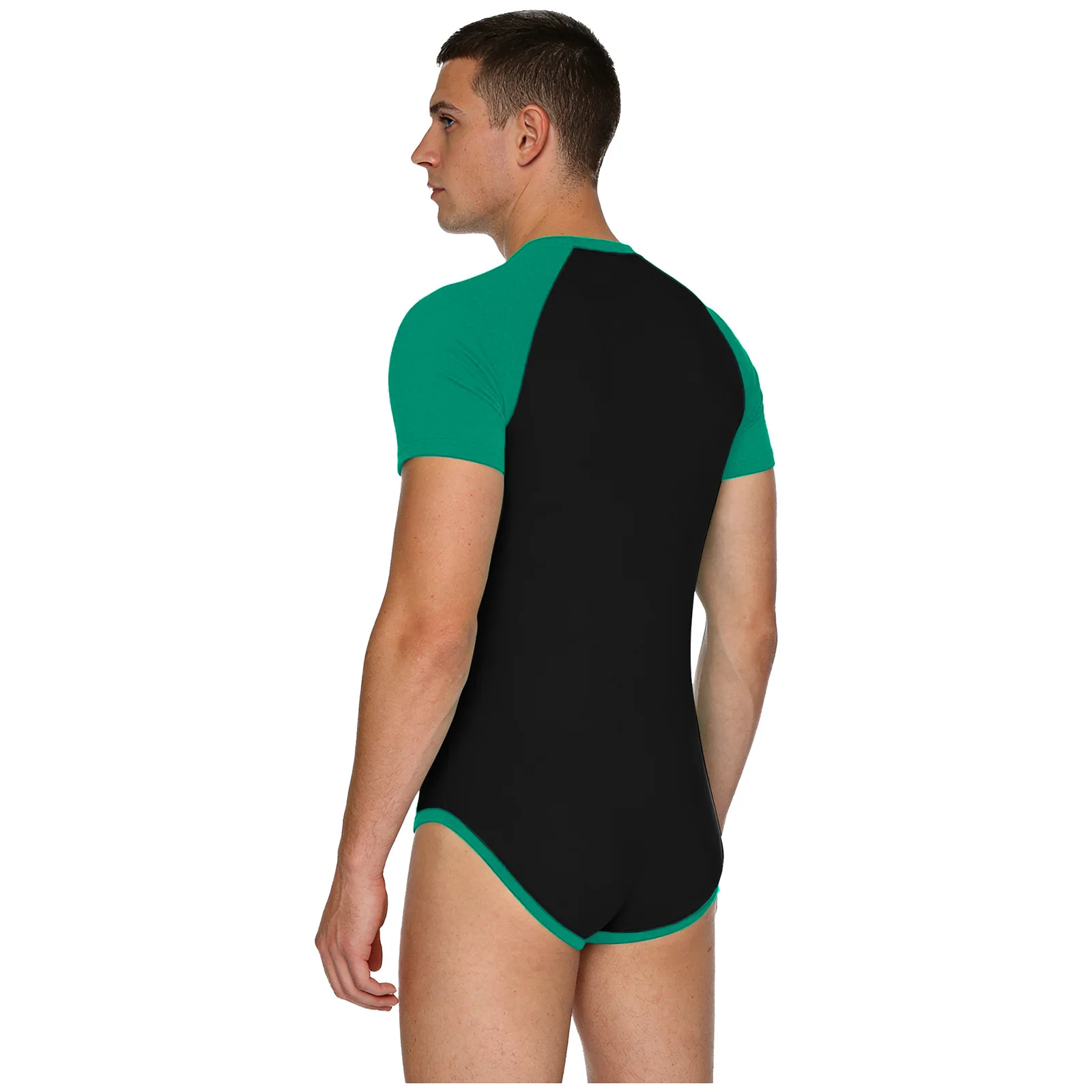 Swimwear Mens Bodysuit Rompers Short Sleeve Openable Crotch Bodycon Leotard Jumpsuit Swimsuit Gym Sports Swimming Bodysuit