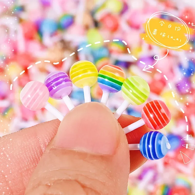 Mini piruleta colorida de simulación 3D, dulces Kawaii, decoraciones lindas, caja de papelería DIY, accesorios de caja de teléfono, 50 piezas por