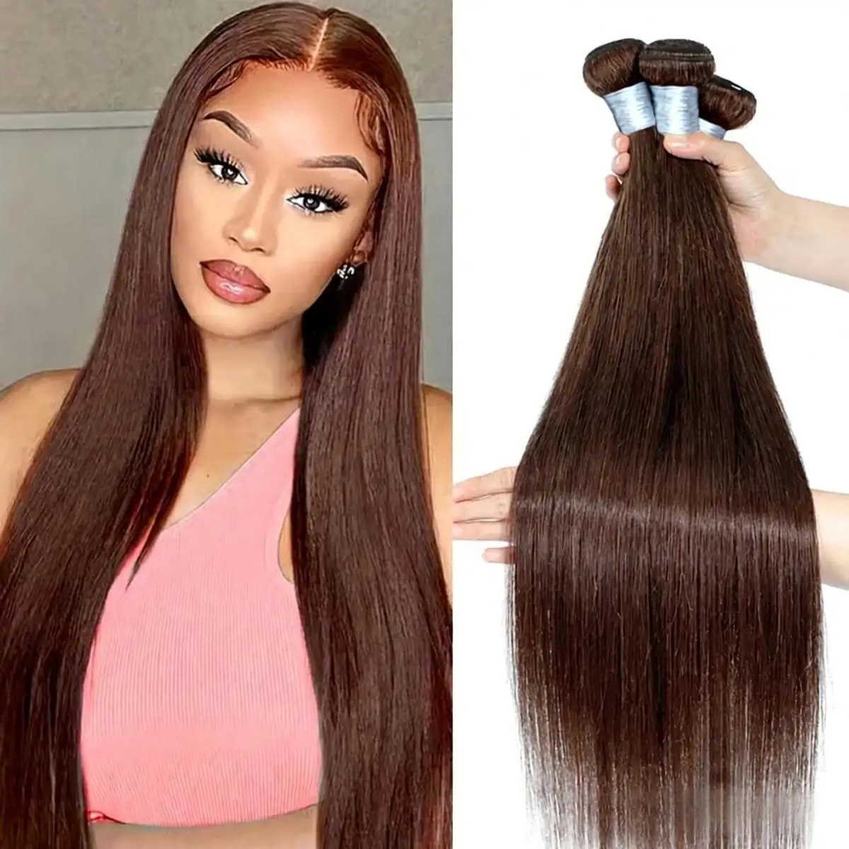 

# Наращивание волос прямые, цвет шоколадно-коричневый, 1/3/4 пучка, бразильские волосы, 10-32 дюйма, для плетения, 95 г