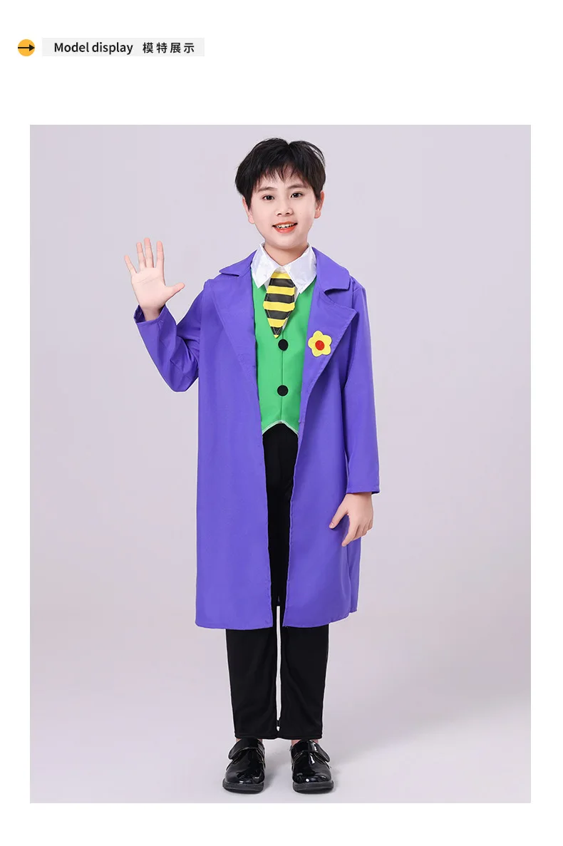 The Joker Costume Cosplay for Kids Halloween Costume for Kids Supervillain‌ Disguise Dress Up view 2
