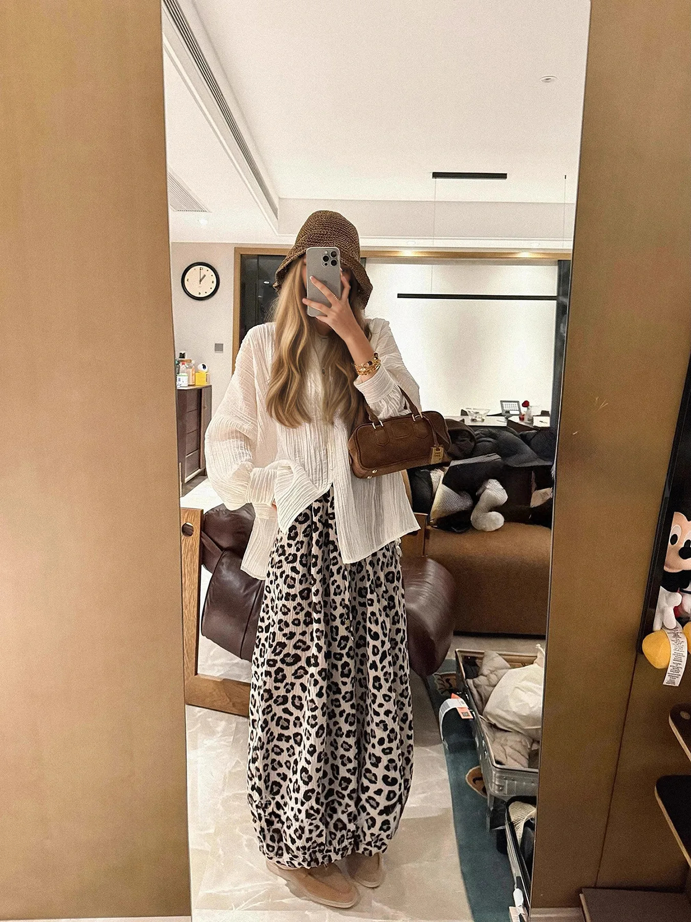 Elastic Waist Leopard Print Casual Loose Harem Trousers for Women
