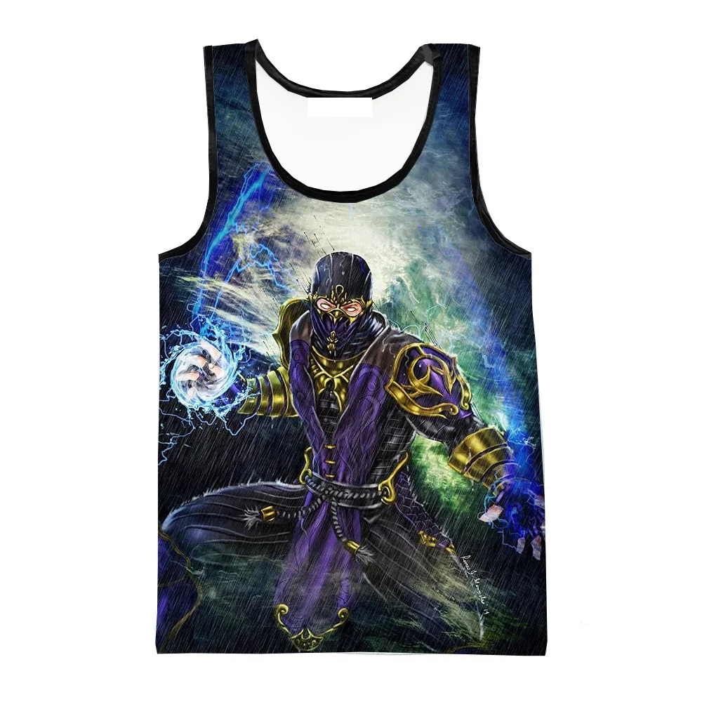 مورتال كومبات لعبة ثلاثية الأبعاد طباعة تانك القمم الرجال موضة عادية المتضخم اللياقة البدنية سترة رياضية الشارع الشهير بلا أكمام رجل الملابس #5