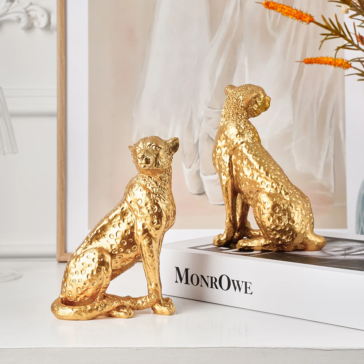 1 Stück, goldener, leopardenförmiger, hockender Dekoartikel für den Schreibtisch, geeignet für Arbeitszimmer, Eingangsbereich, Büro und Hoteldekoration – Detail 5