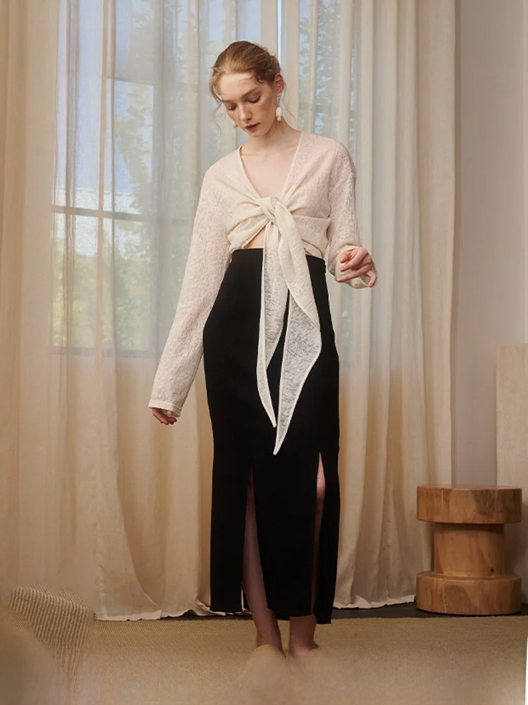 

Ele Retro Hamere Bla Asymmetrical Fi Tail Skirt High Waist Texture Polyester Blend for Date Autumn Winter Ci Commute