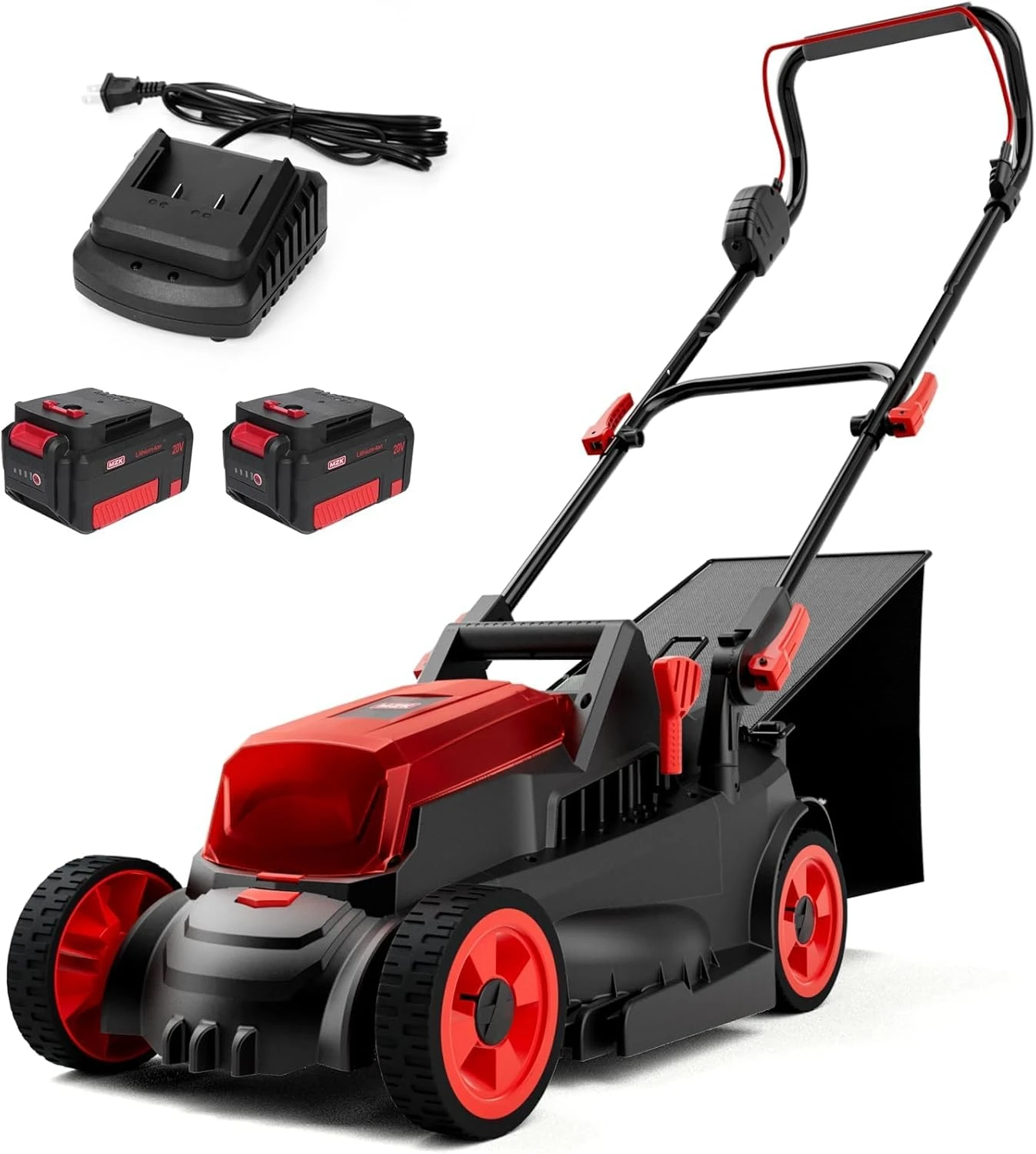 Lawn Mower, 16 in Cordless Electric with 6-Position Height Adjustment, Lawn Mower (2 * 4AH Batteries & Fast Charger Included)