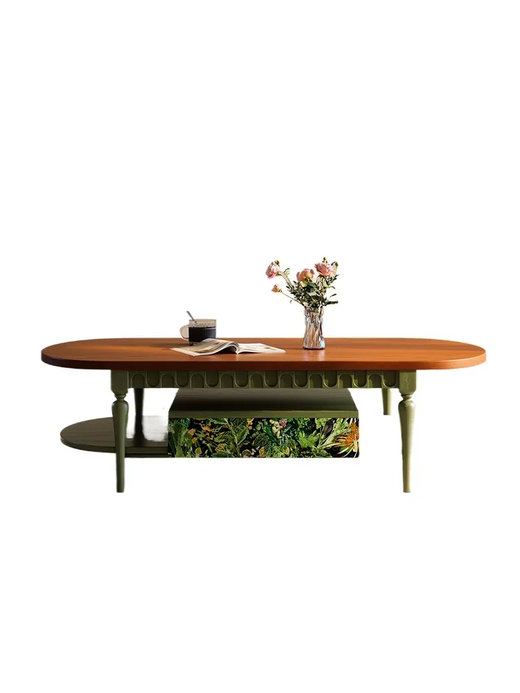 Solid wood coffee table French retro style small apartment living room medieval high-end French coffee table ash wood coffee