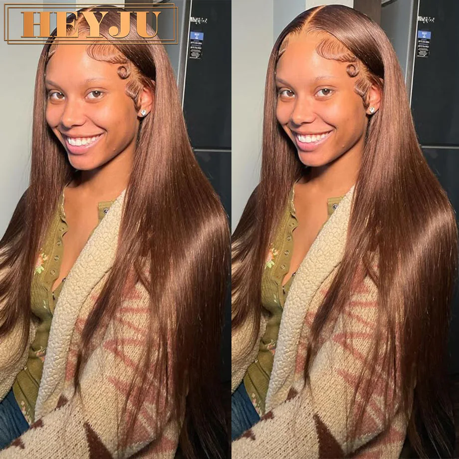 

Прямой шоколадно-коричневый парик из натуральных волос на кружеве 13x6 HD Парик из натуральных волос на кружеве 13x4 Прозрачные цветные парики из человеческих волос для женщин