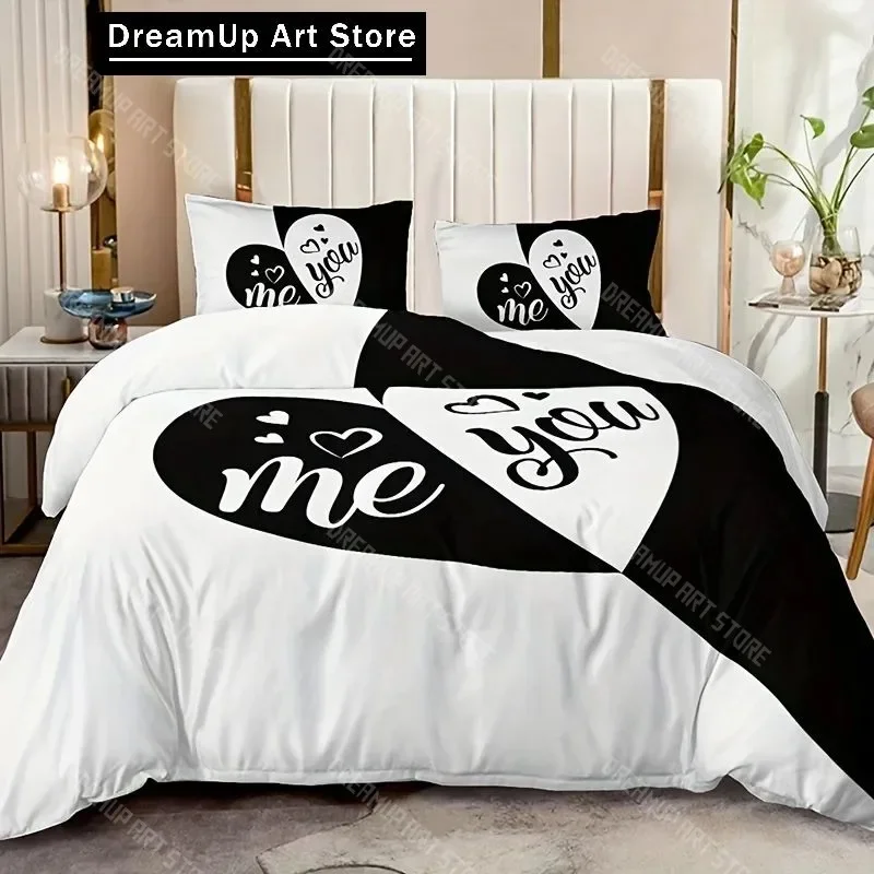 

3D Print Fashion Black And Red Heart Pattern Bedding Set Boys Girls Twin Queen Full Size Duvet Cover Pillowcase Bed Adult