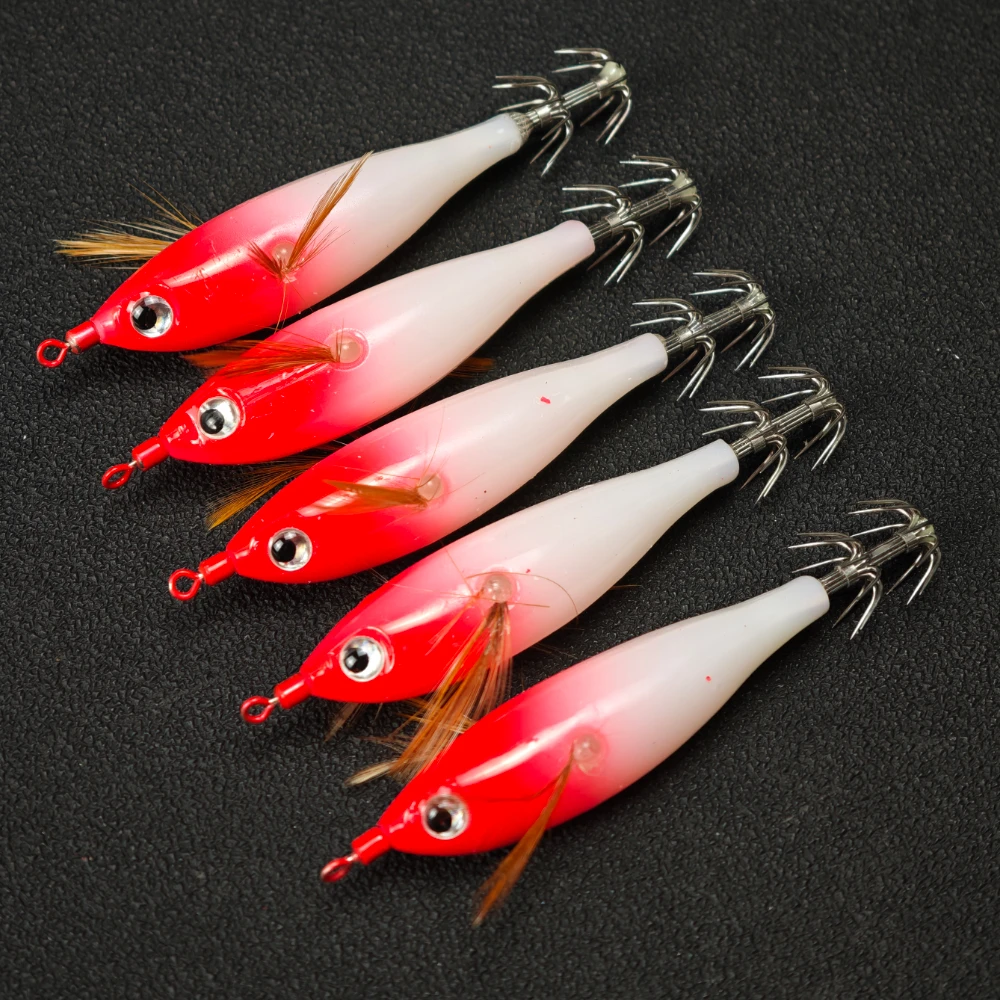 10pcs/set 10cm Horizontal Squid Jig, Luminous Wood Shrimp Egi Lure, Glow In Dark Saltwater Bait For Octopus & Cuttlefish