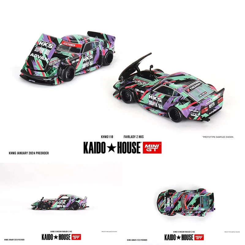 MINIGT KHMG118 1:64 Fairlady Z HKS Openable Hood Diorama Car Model Collection Miniature Kaido House