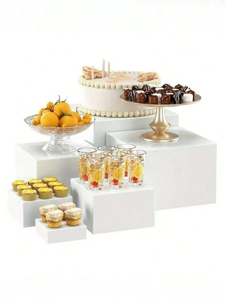 

Senmeo 6-Piece Acrylic White Square Storage Boxes, Desktop/Festival Dessert Display - Multi-Use Christmas Organizer