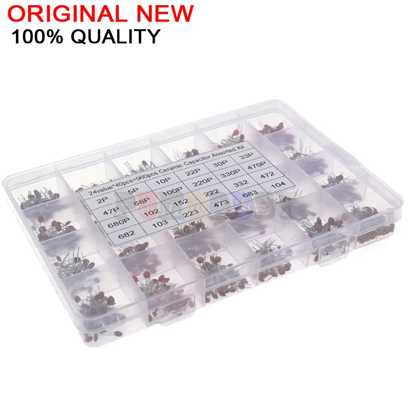 960PCS 24Value * 40PCS = 960PCS 50V kondensator ceramiczny wybrane elementy zestaw DNIGEF + Box