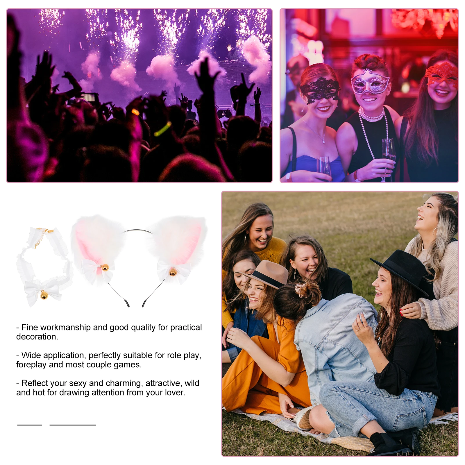 

Fox Cat Ear Headband Collar Set Lightweight Durable Party Wedding Outdoor Shooting Role Play Decorative Hairband Hoop Fabric