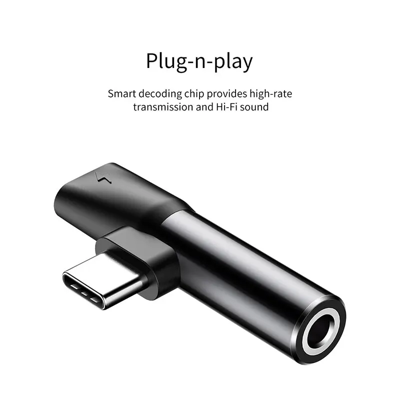 Baseus-L41 Type-C para 3.5mm Jack Cabo De Áudio, Adaptador Divisor De Fone De Ouvido, Carregador USB C, Conectores Aux, Xiaomi, Huawei